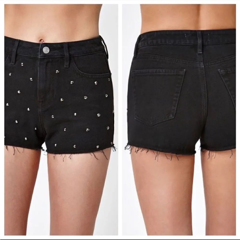 PacSun | High Rise Pyramid Black Denim Shorts